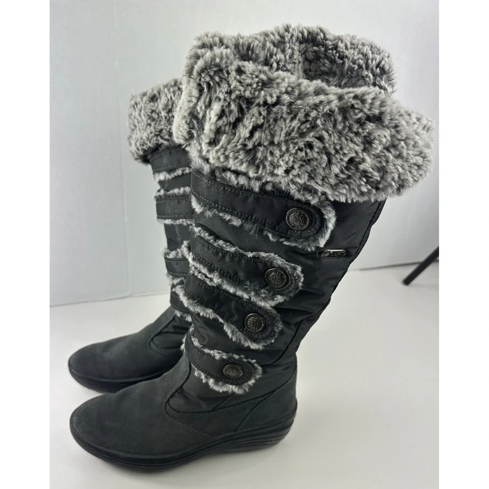 Pajar Women's Knee High Faux Fur Trim Boots Winter Snow Button Grey Size 39 US 8 - Picture 7 of 12